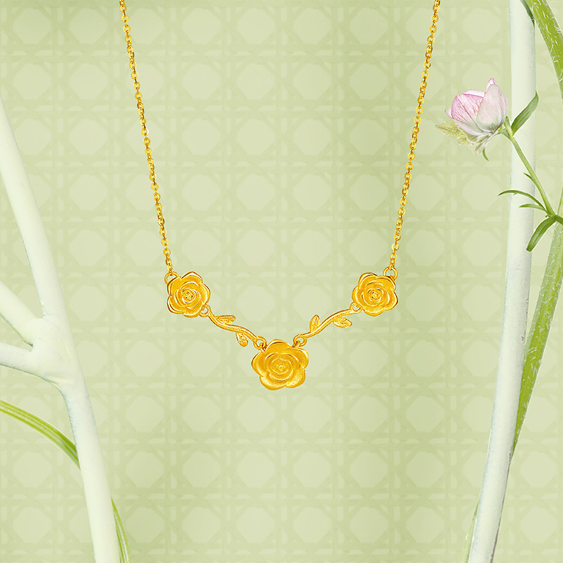 周六福黄金项链女计价足金告白玫瑰链坠安妮的花园系列送女友礼物 - 图1