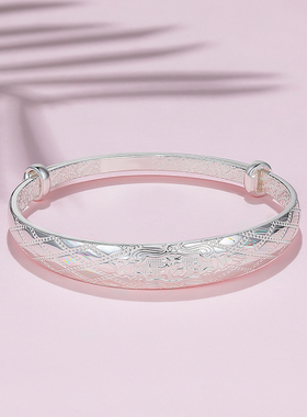 周六福银手镯女正品活口福字福音