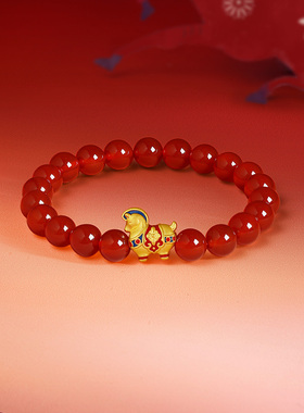 周六福黄金5d硬金手串女款生肖马系列鸿运唐马手饰官方正品