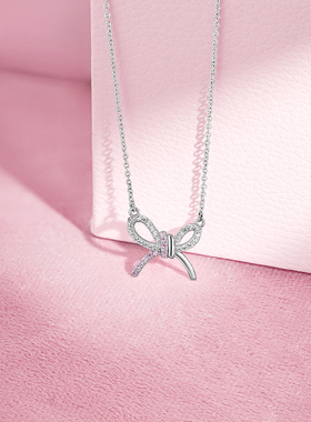 周六福双子蝴蝶结项链女链坠S925