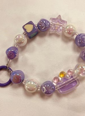 网红ins串珠手链手机挂绳短款手腕挂链皇冠通用苹果华为小米防丢