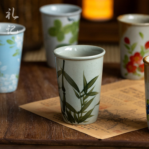 创意复古花卉马克杯家用文艺小清新陶瓷杯办公室小清新牛奶咖啡杯 - 图1