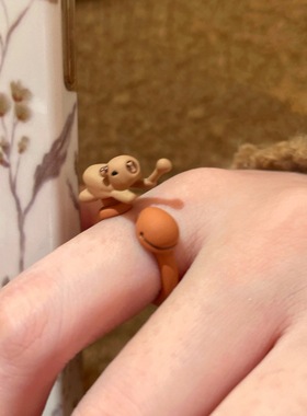 敲敲攒功德可爱小狗木鱼戒指2024新款创意打工人个性解压设计戒指