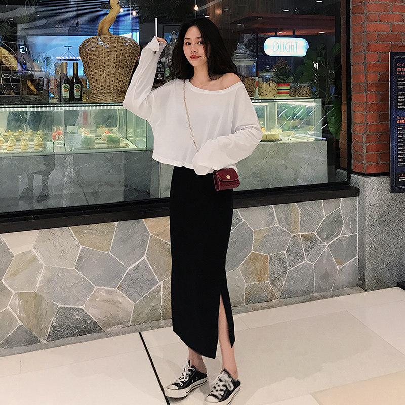 黑色女2020初秋新款直筒高腰半身裙 迷样女子半身裙