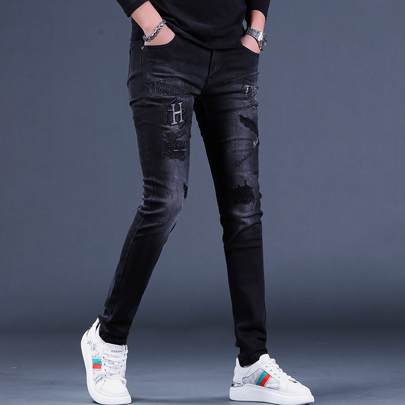 2023新款春秋男士刺绣破洞牛仔裤 海豪森牛仔裤