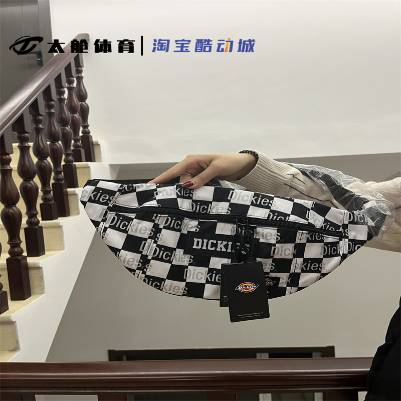 Dickies Logo满印黑白棋盘格字母印花款斜挎腰包 182U90LBB20WH03-图1