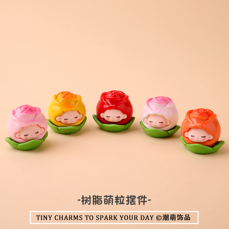 实色玫瑰花桌面树脂萌粒小摆件网红直播间盲盒配件小手办儿童礼物 - 图2