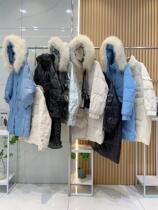 2023 autumn and winter new long section Lianhood collection waist goose down big fur collar white warm brand down clothes womens clothing