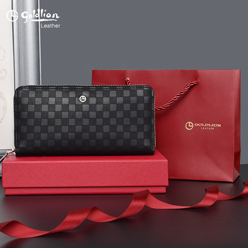 金利来男士长款真皮格子2021钱包 金利来若羽钱包