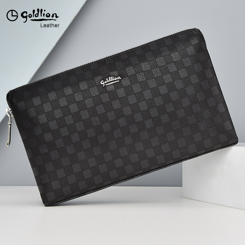 金利来男士真皮格子手拿包高端男包 金利来若羽男士包袋