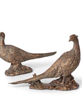 现 纽约下城公园进口惟妙惟肖古典金 美式仿旧野逸雏鸡写生摆件