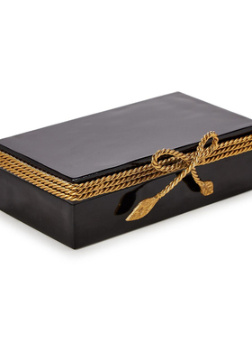 现 纽约下城公园进口齐亚琴察古典优雅黑漆亮面金色蝴蝶结收纳盒