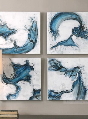 霍克湾浪花手绘油画四联组合