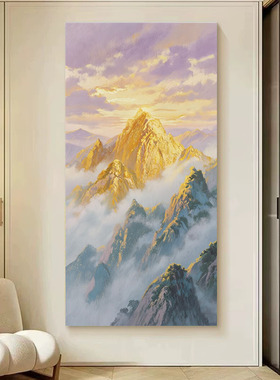 现代手绘油画日照金山客厅装饰画