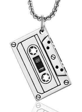 复古不锈钢录音带磁带吊坠男潮酷个性街头钛钢项链男士吊坠百搭