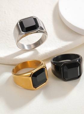 2025新款钛钢戒指镶嵌多色宝石铸造工艺指环欧美潮流男士个性指环