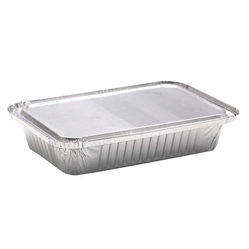 烧烤锡纸盒加厚一次性餐盒方形外卖烘培家用长方形纯铝盖125只装