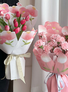 母亲节新款鲜花包装纸爱心立体纸520玫瑰花花束包装纸花艺包花纸