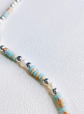 寿山石珍珠项链手作小众夏日色彩