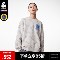 Jack Jones Autumn Winter New Mens NBA Joint Warriors 100 Hitch Fashion Letters Round Knit Sweater Mens Clothing