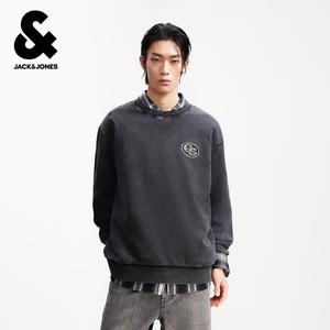 水洗复古杰克琼斯男装春季新款纯棉圆领卫衣刺绣字母印花上衣