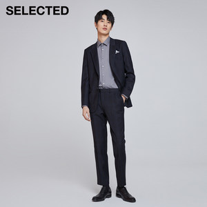 SELECTED思莱德男士新品含羊毛常规直筒暗纹商务西服S|42115Z003