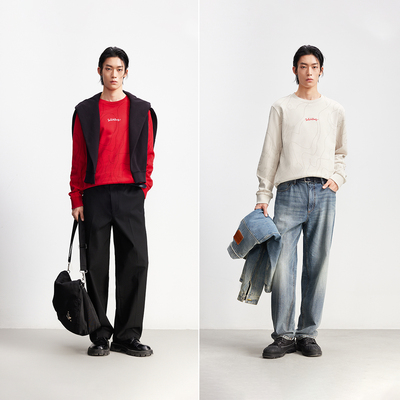 【马年新年款】杰克琼斯男装新款纯棉红色卫衣刺绣满印本命年礼物