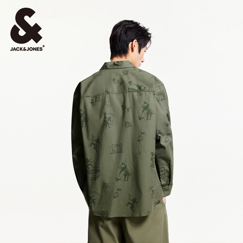 杰克琼斯男装春季新款休闲潮流百搭舒适衣身图案满印翻领衬衫外套 - 图1