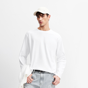 纯棉打底T恤衫杰克琼斯男装春夏新款纯色圆领宽松长袖上衣