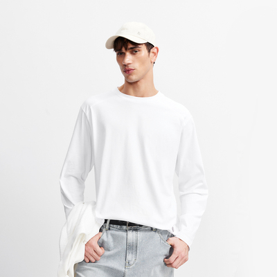 【纯棉打底T恤衫】杰克琼斯男装春夏新款纯色圆领宽松长袖上衣