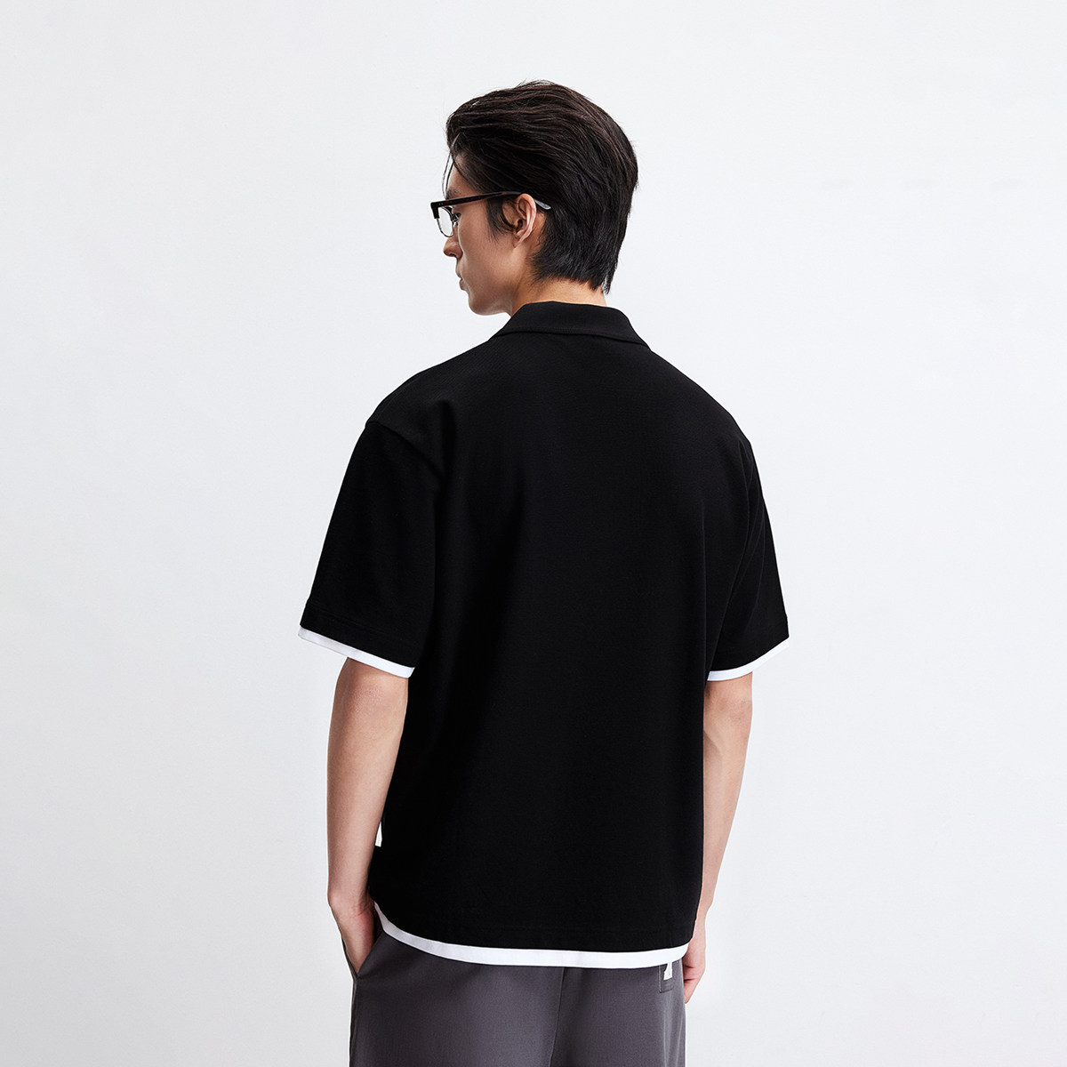 【凉感华夫格polo衫】杰克琼斯男装春新款假两件休闲宽松翻领短袖