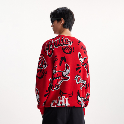 【NBA联名】杰克琼斯男装秋季新款公牛队毛衣针织衫贴布织花宽松