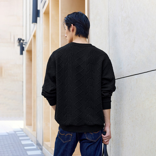 【肌理面料】杰克琼斯男装25年冬季新款宽松提花卫衣刺绣LOGO外套 - 图1