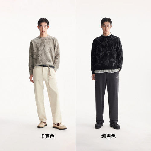 杰克琼斯男装2025年秋季新款雪尼尔针织衫满印图案毛衣圆领上衣 - 图0