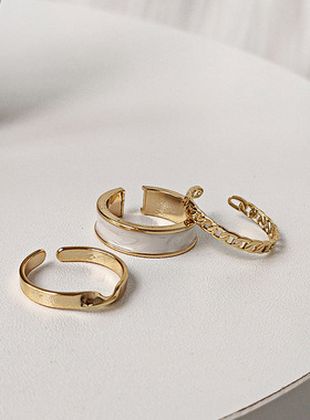 时尚素圈戒指组合ins潮嘻哈小众个性冷淡风指环开口可调节食指戒