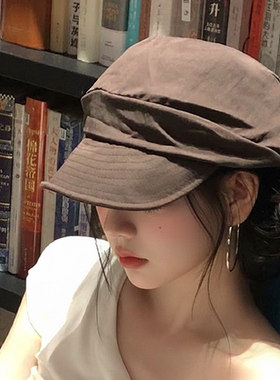 日系小众复古文艺褶皱云朵贝雷帽女夏轻薄透气鸭舌帽防晒川西旅游
