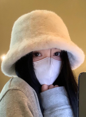 2026新款毛毛帽子女款秋冬款毛绒渔夫帽大头围韩系百搭水桶帽盆帽