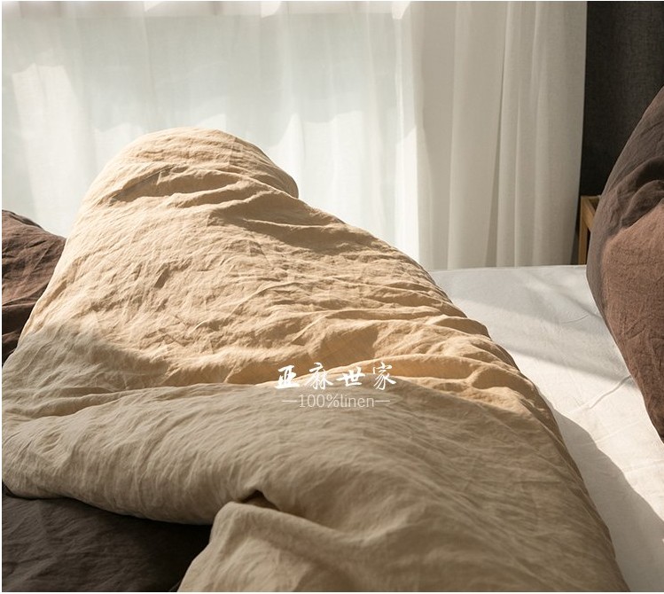 美拉德 双面深咖浅咖AB版法国进口亚麻原料 柔软纯亚麻床品四件套 - 图3