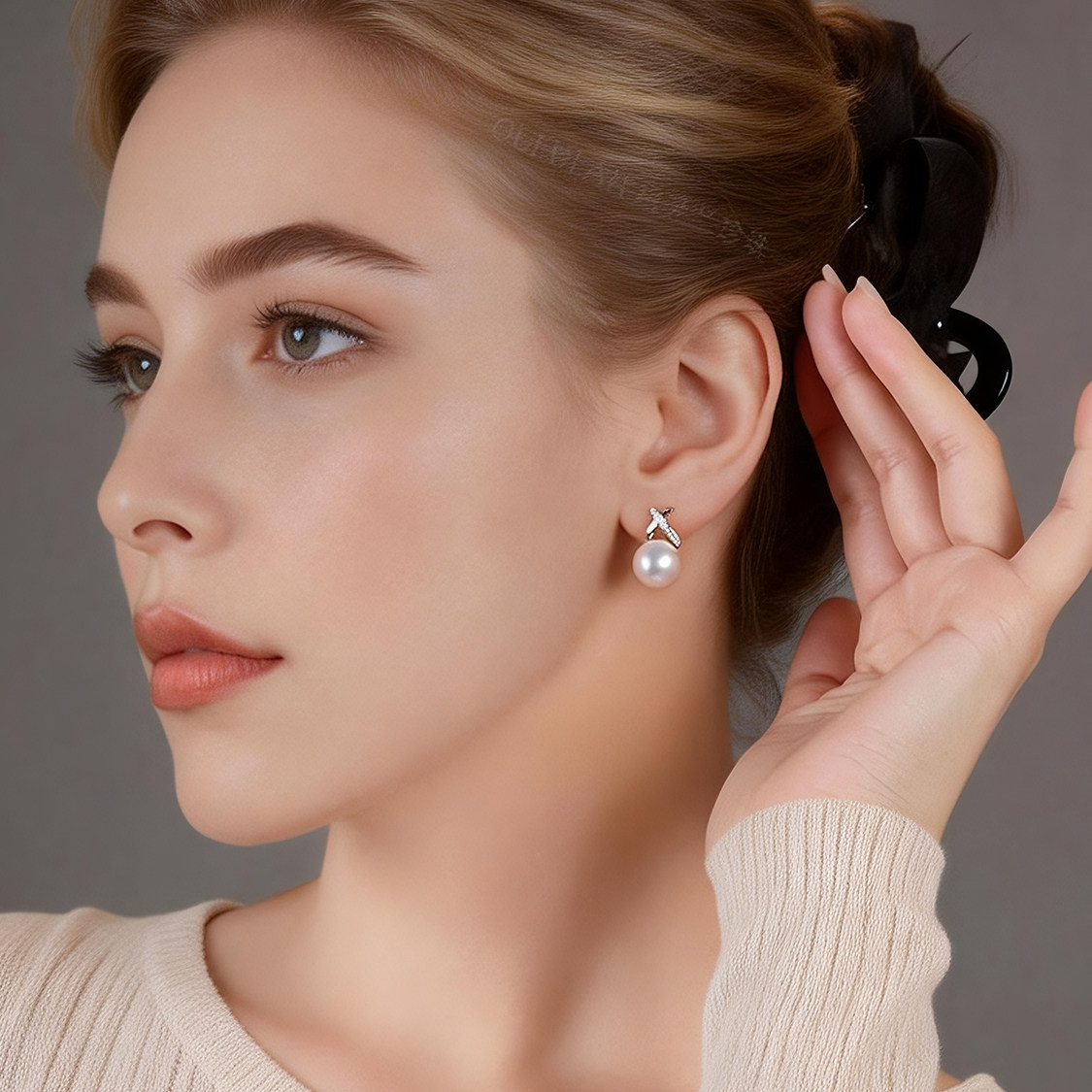 LisaCreation高级感交叉海水珍珠耳钉 18k金女轻奢气质镶钻石耳环,淘宝优惠券,粉丝福利购,淘宝优惠卷