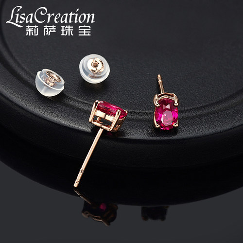 lisa creation天然鸽血红碧玺耳钉耳坠女 18k金镶嵌彩色宝石耳环 - 图0