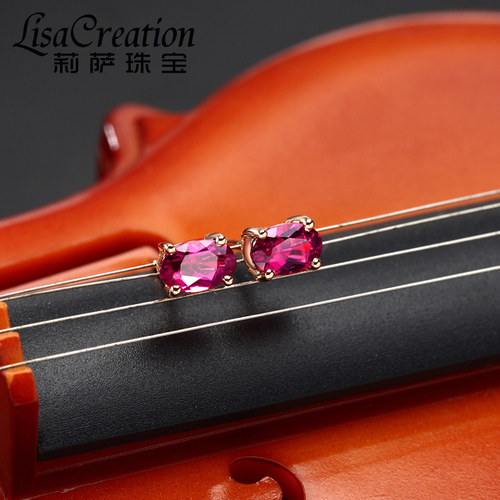 lisa creation天然鸽血红碧玺耳钉耳坠女 18k金镶嵌彩色宝石耳环 - 图2