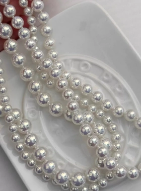 akoya天女极光珍珠项链纯银元宝扣镜面毛衣链粉光女款珍珠母贝