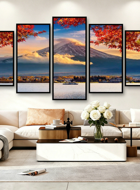 日照金山背有靠山客厅五联装饰画沙发背景墙大气高档感风景画挂画