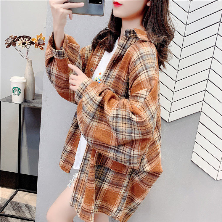 毛呢格子女装秋冬2020年新款潮衬衫 卡萱儿衬衫