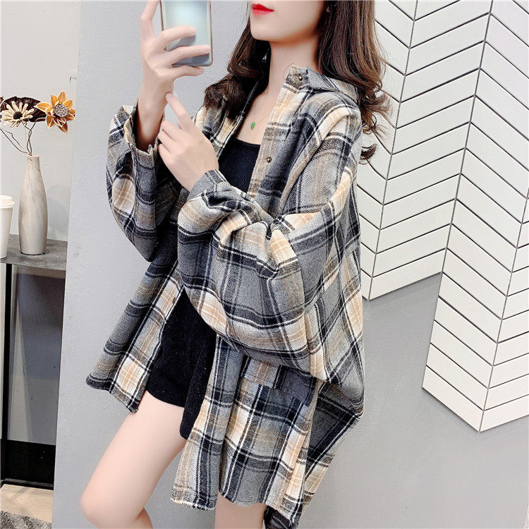 毛呢格子女装秋冬2020年新款潮衬衫 卡萱儿衬衫