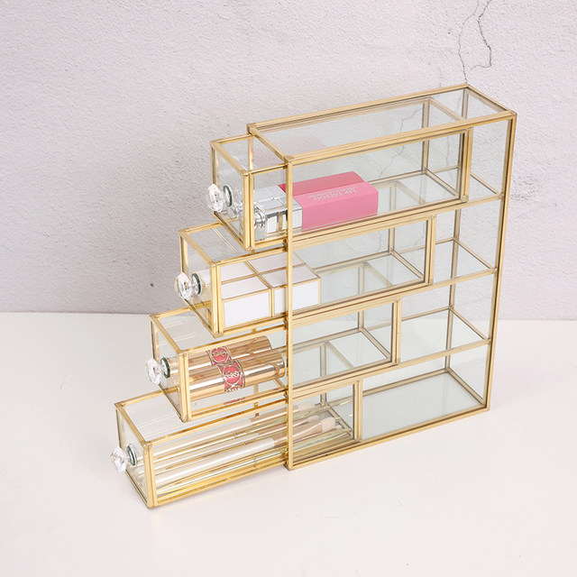 Gold-edged glass lipstick dressing table glass storage box