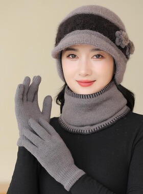 冬季中老年加绒护耳针织帽