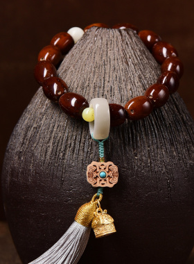 天然紫金鼠菩提子蜜蜡佛珠手串