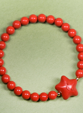 天然红朱砂幸运星手串转运珠手链