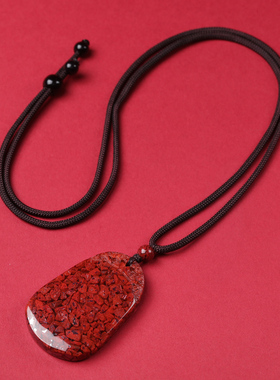 原矿正品晶体砂平安无事牌吊坠男本命年小颗粒挂件天然朱砂项链女